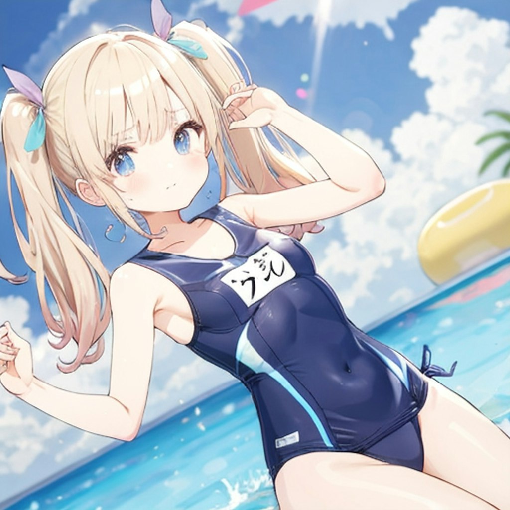 金髪ツインテール美少女のスク水姿大好きです🩱💙