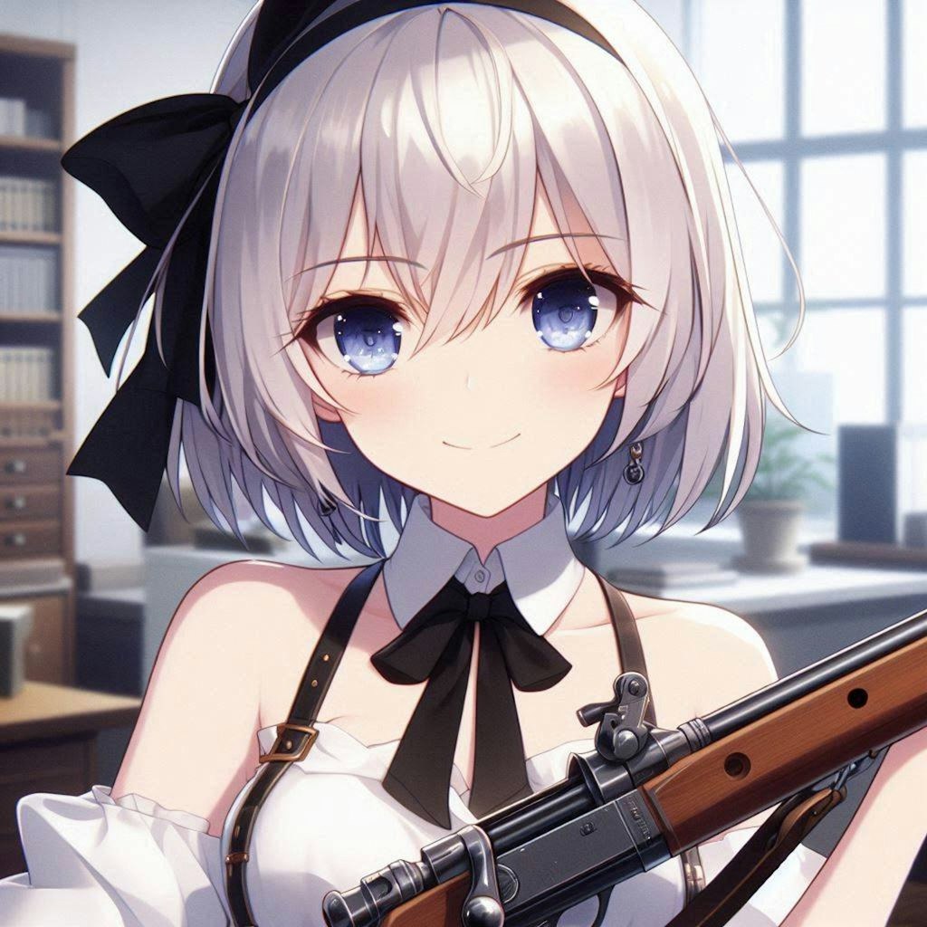 マスケット銃を持った白髪ショートの少女３