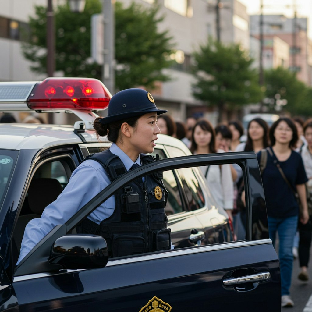 通行人に何か訴えている女性警察官