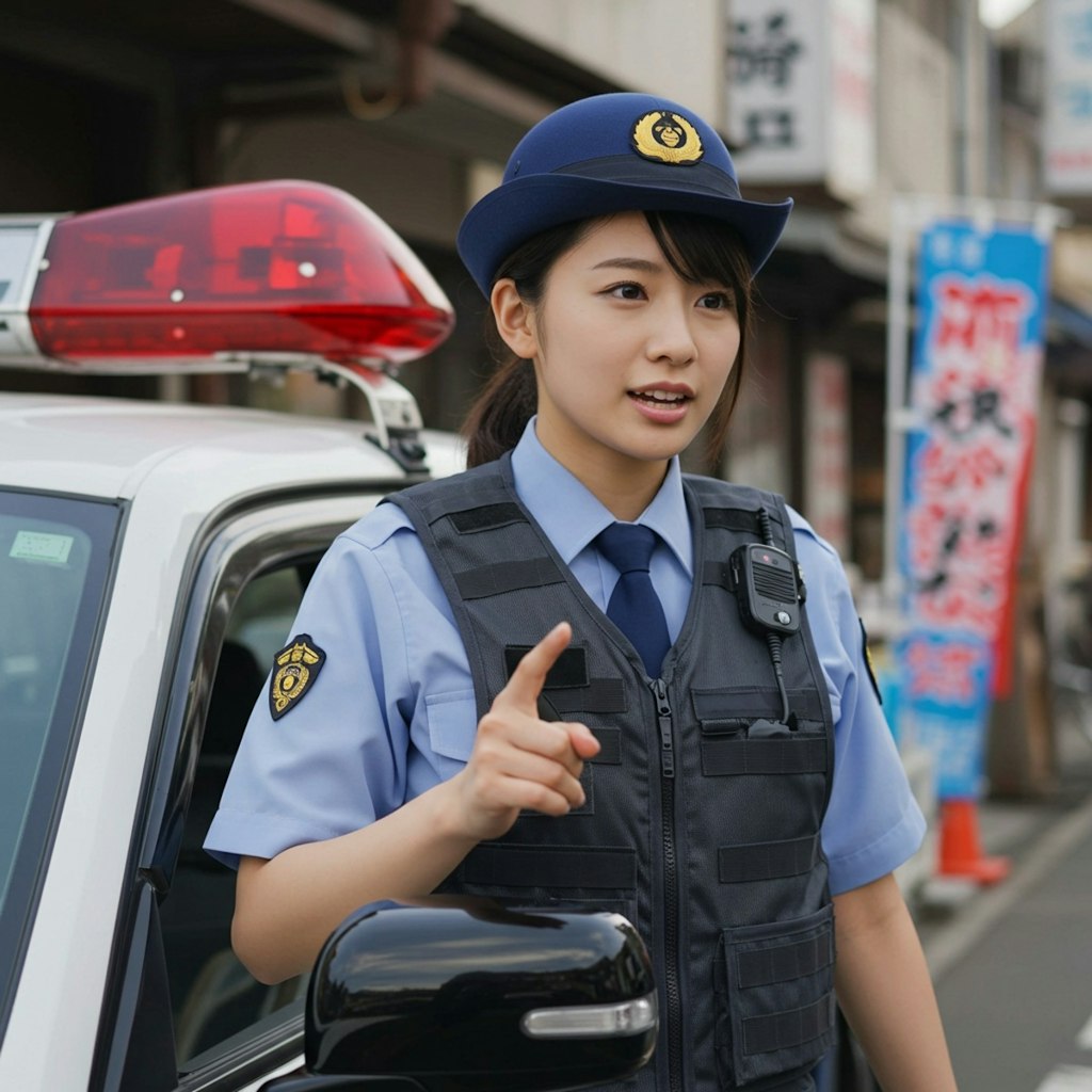 通行人に何か訴えている女性警察官