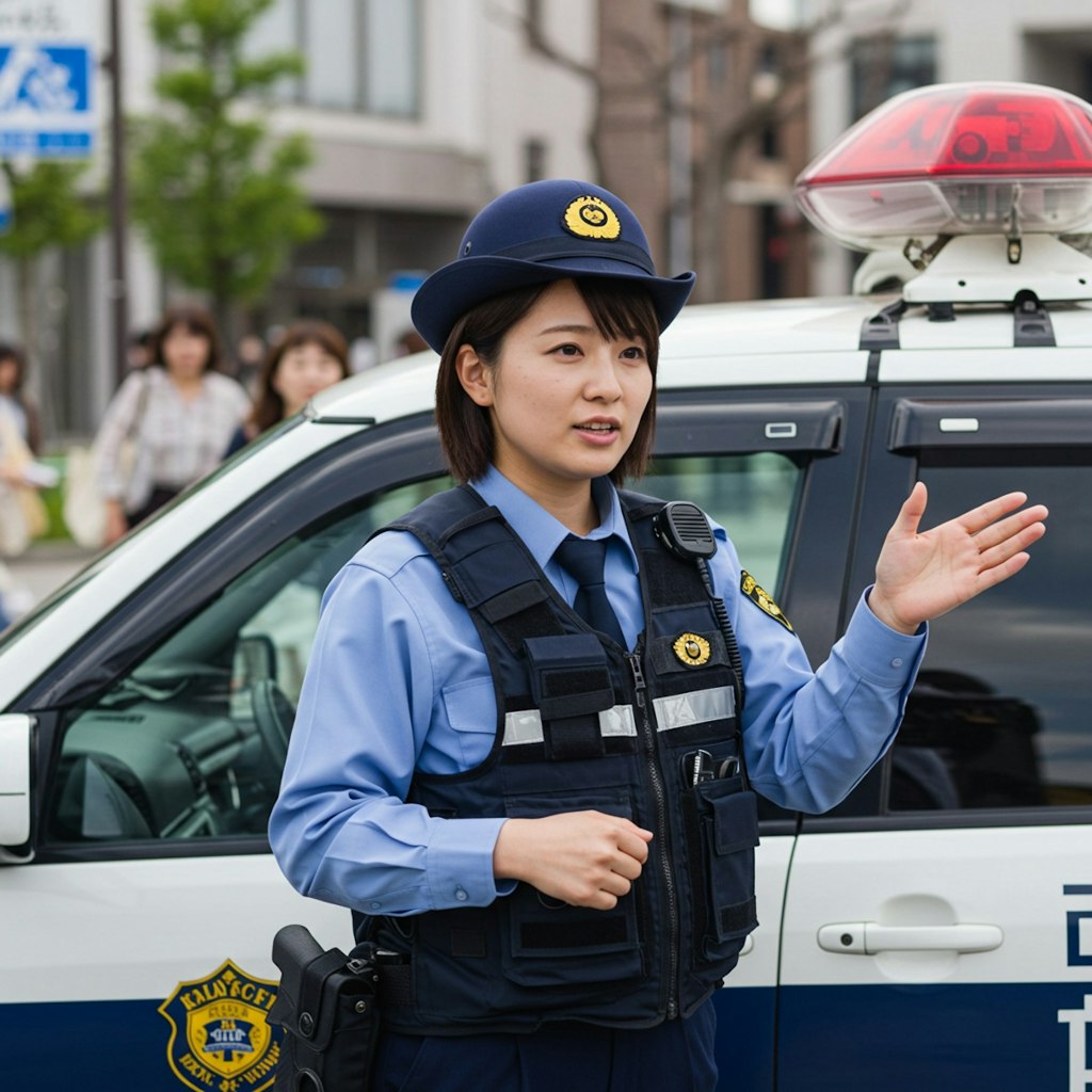 通行人に何か訴えている女性警察官