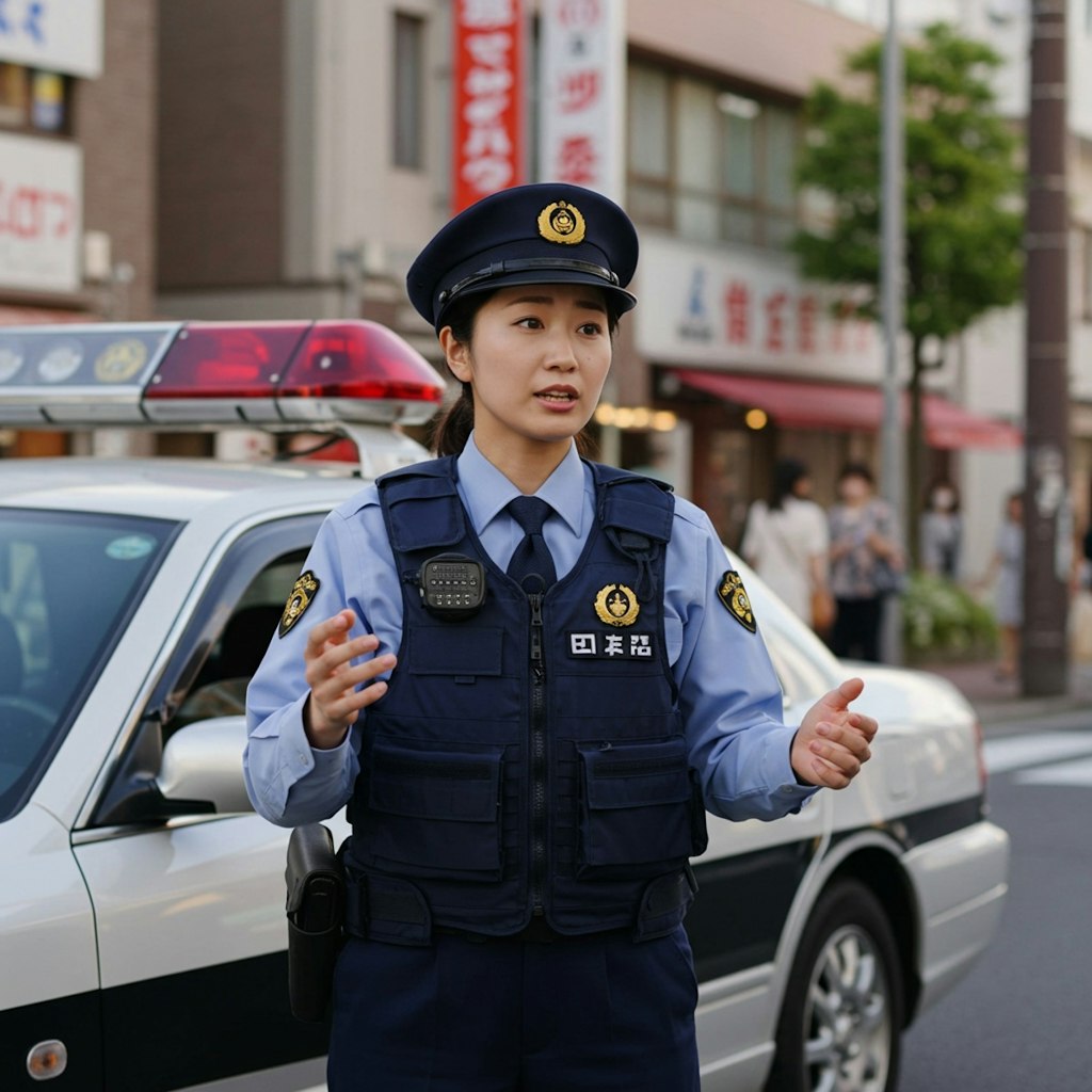 通行人に何か訴えている女性警察官