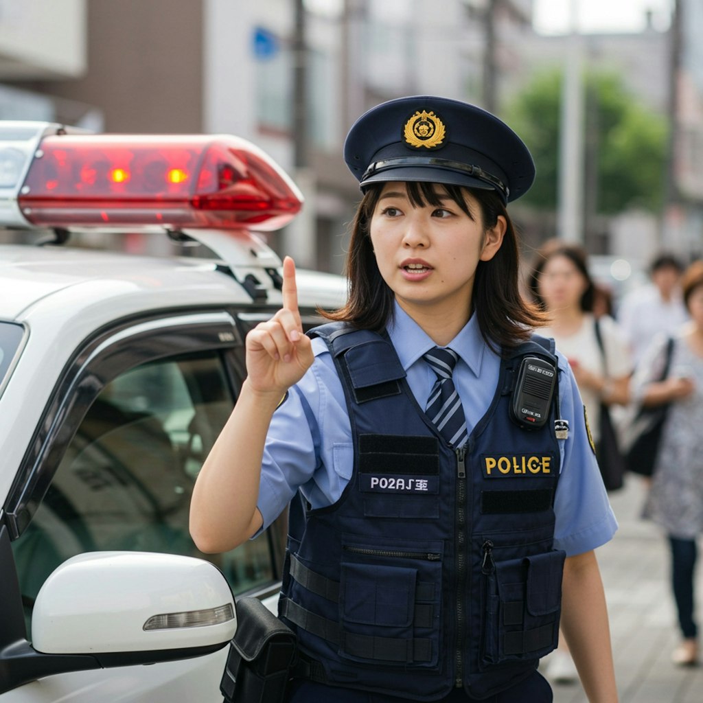 通行人に何か訴えている女性警察官