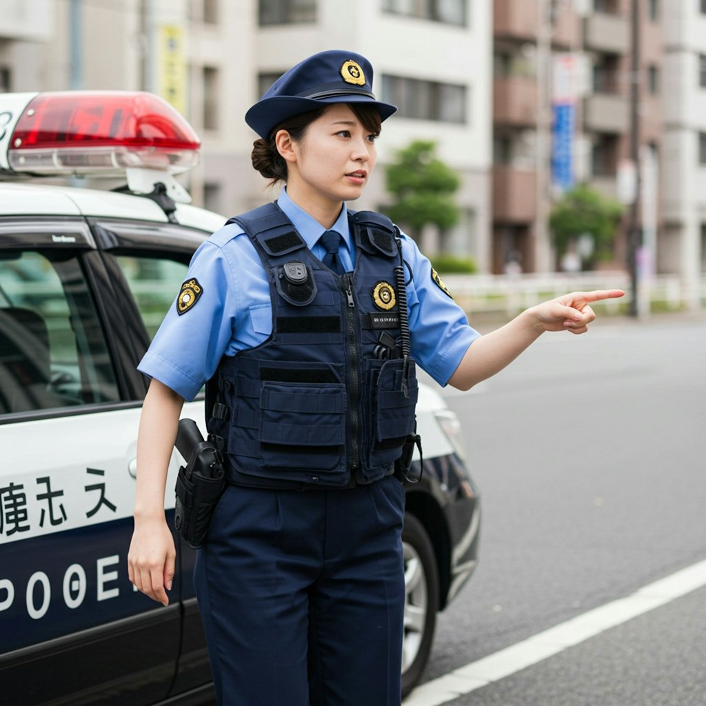 通行人に何か訴えている女性警察官