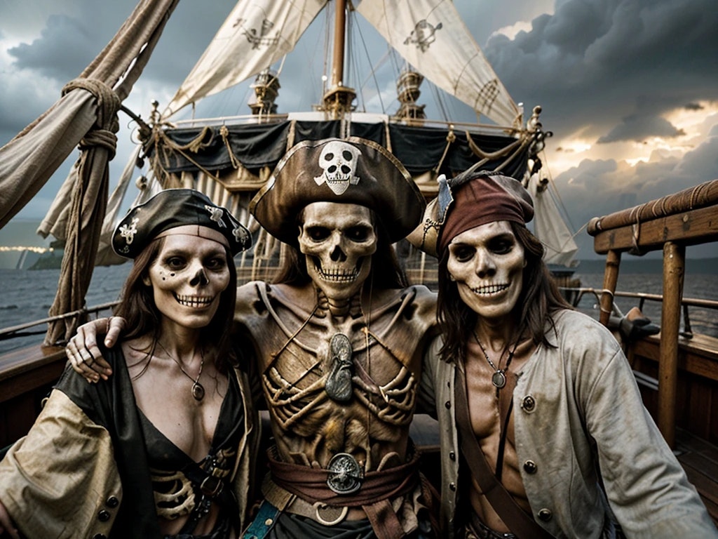 Zombie pirates taking selfies