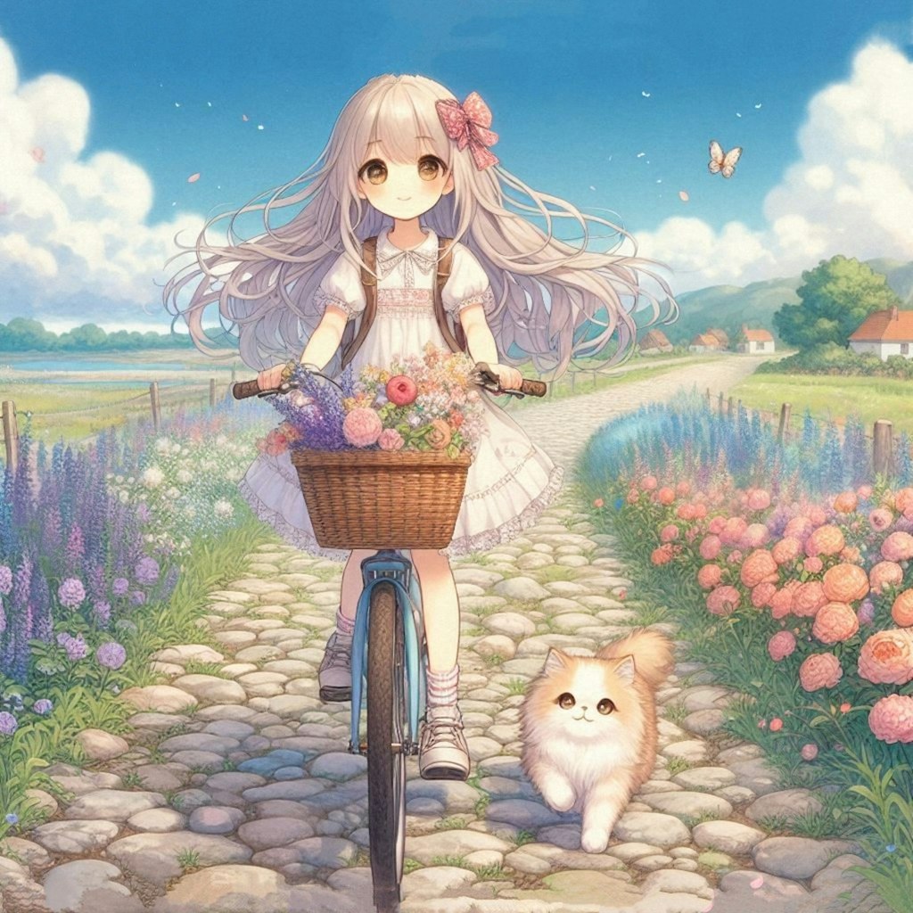 自転車で走る女の子