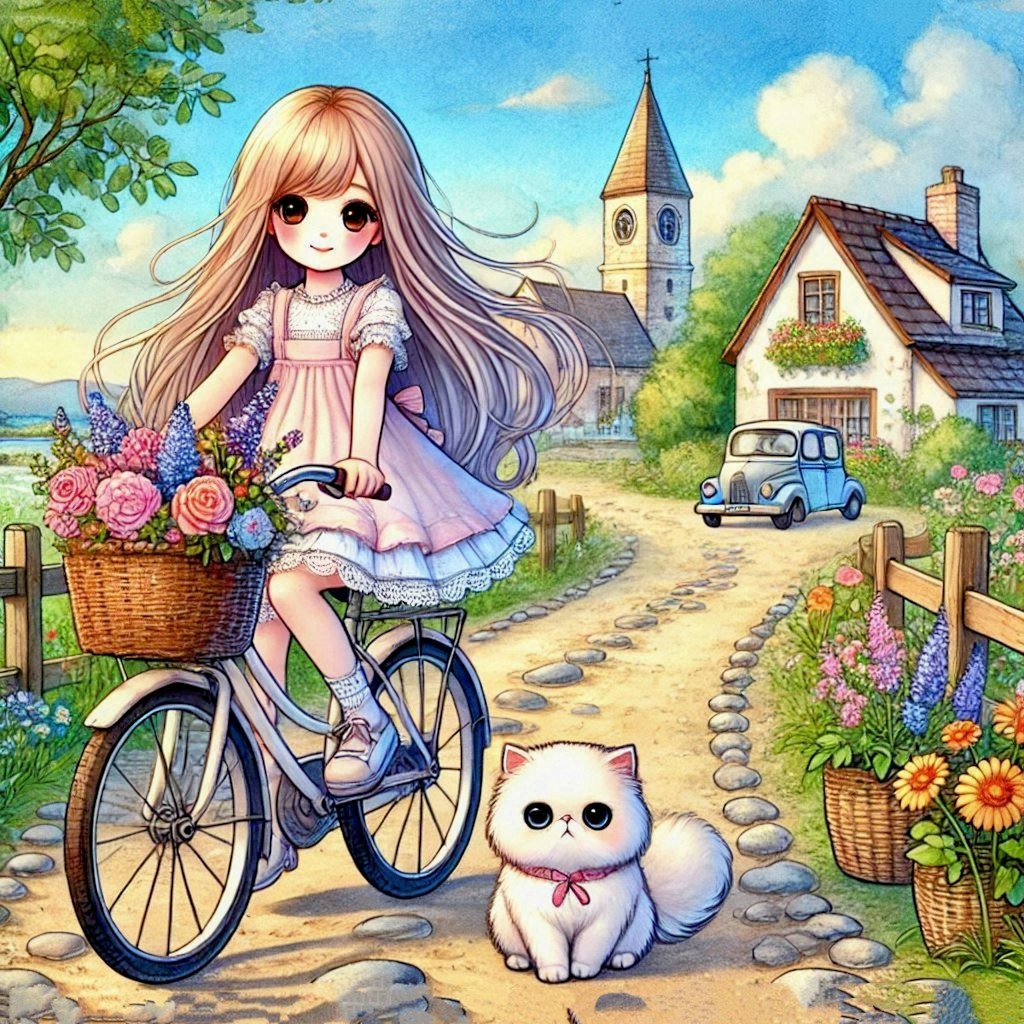 自転車で走る女の子