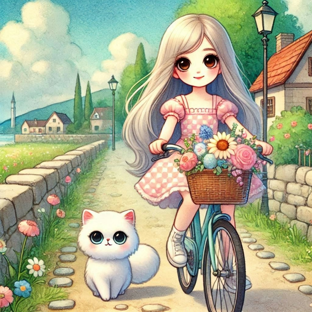 自転車で走る女の子