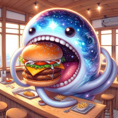 宇宙、ハンバーガーと初対面す！