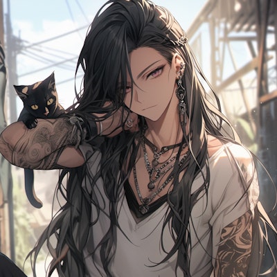 黒猫と刺青青年