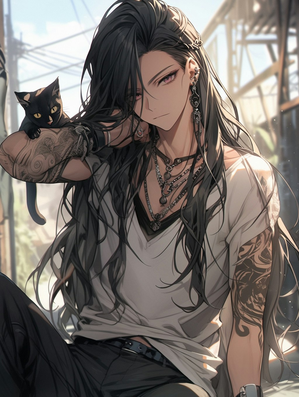 黒猫と刺青青年