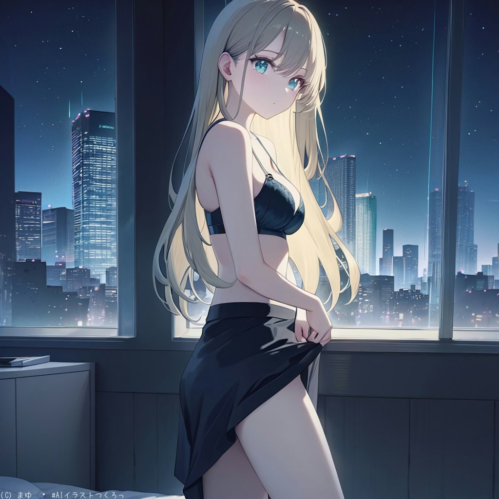 夜景の見えるタワマン、美女とワイン絵になります。