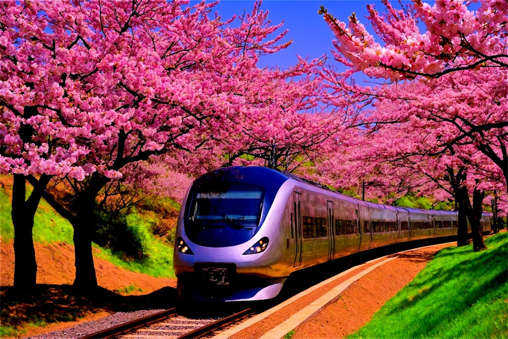 新旧、桜のトンネルを往く鉄道