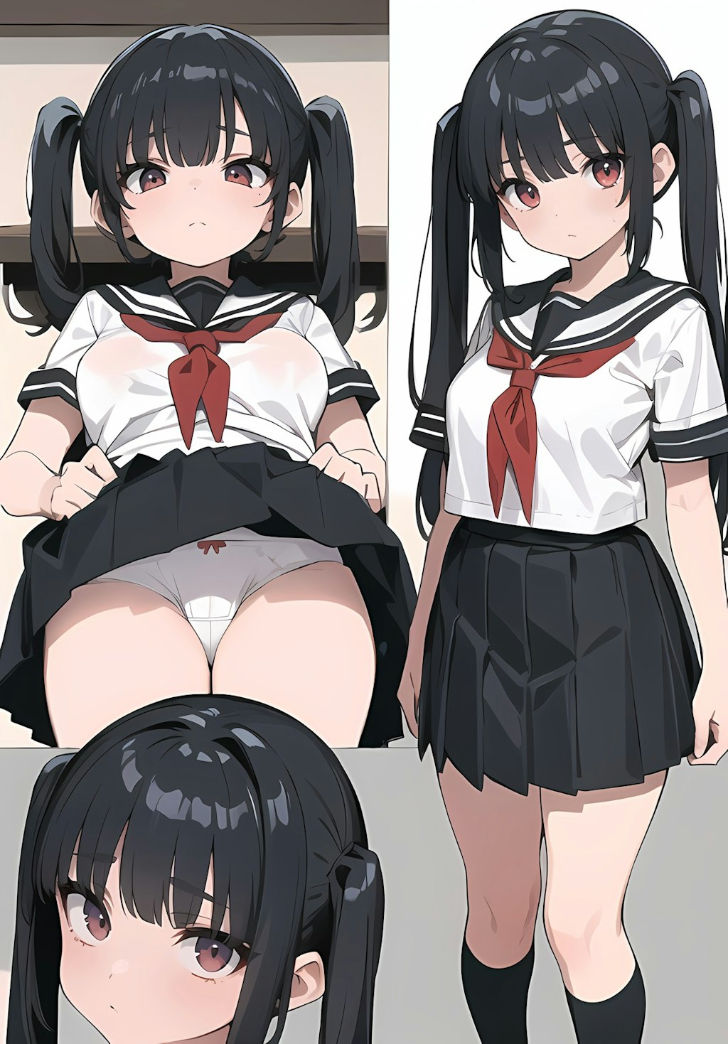 女の娘♪　黒髪ツインテール制服JK　ミニスカ　パンちら♡ 2（12枚）