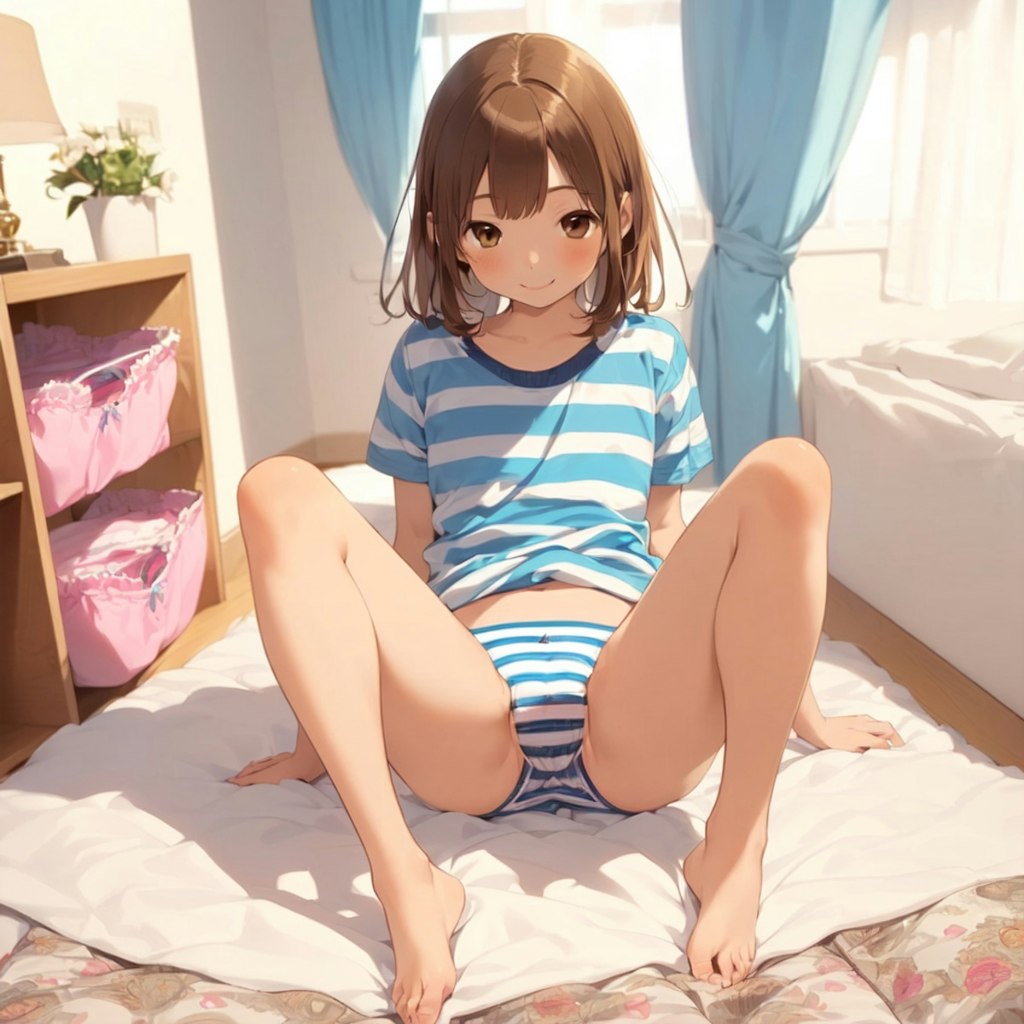 「いらっしゃーい。あら、そんなにおちつかない？パンツ？気にしないで、部屋ではいつもこうなの。あれ？おまたを押さえてどうしたの？」（ロリっ子大集合・大人向けの１８０）