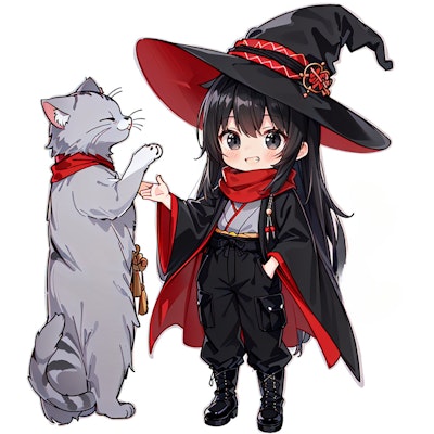 猫と挨拶する魔女