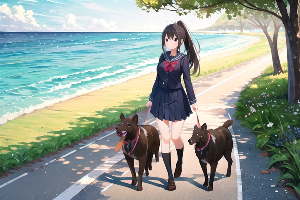 犬の散歩をする女の子６