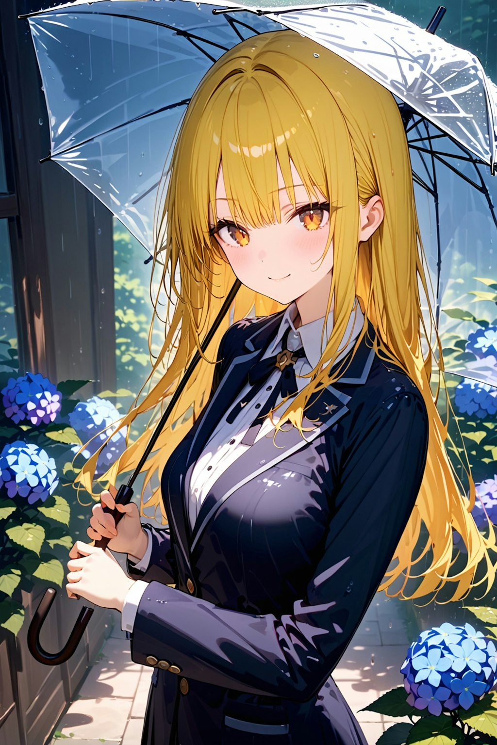 雨の中の紫陽花とちちぷいちゃん（HALO）