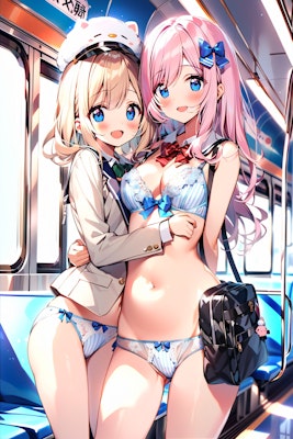 通学列車の下着少女 薫子と七海 『見て見て、七海ちゃんとお揃のパンティーだよ～、かわいいでしょ♪』