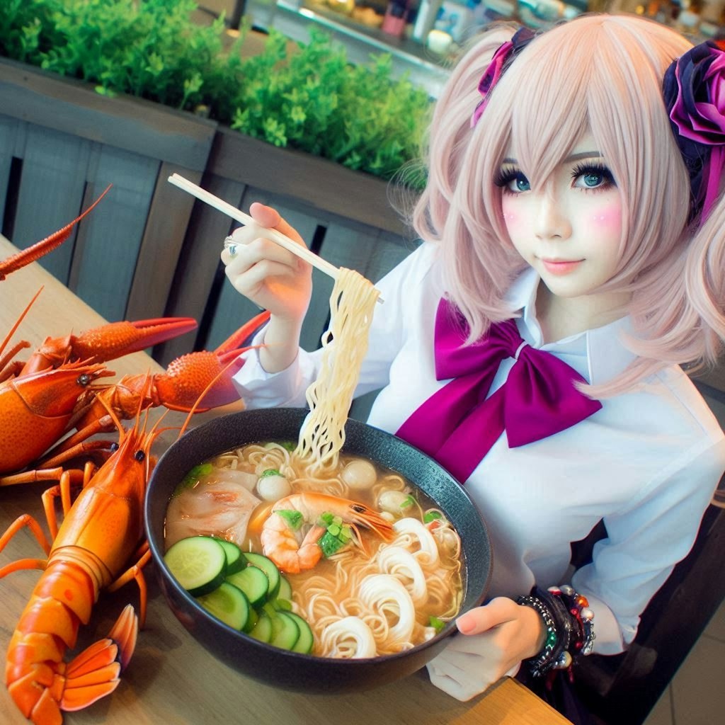 コスプレイヤーとseafood noodle