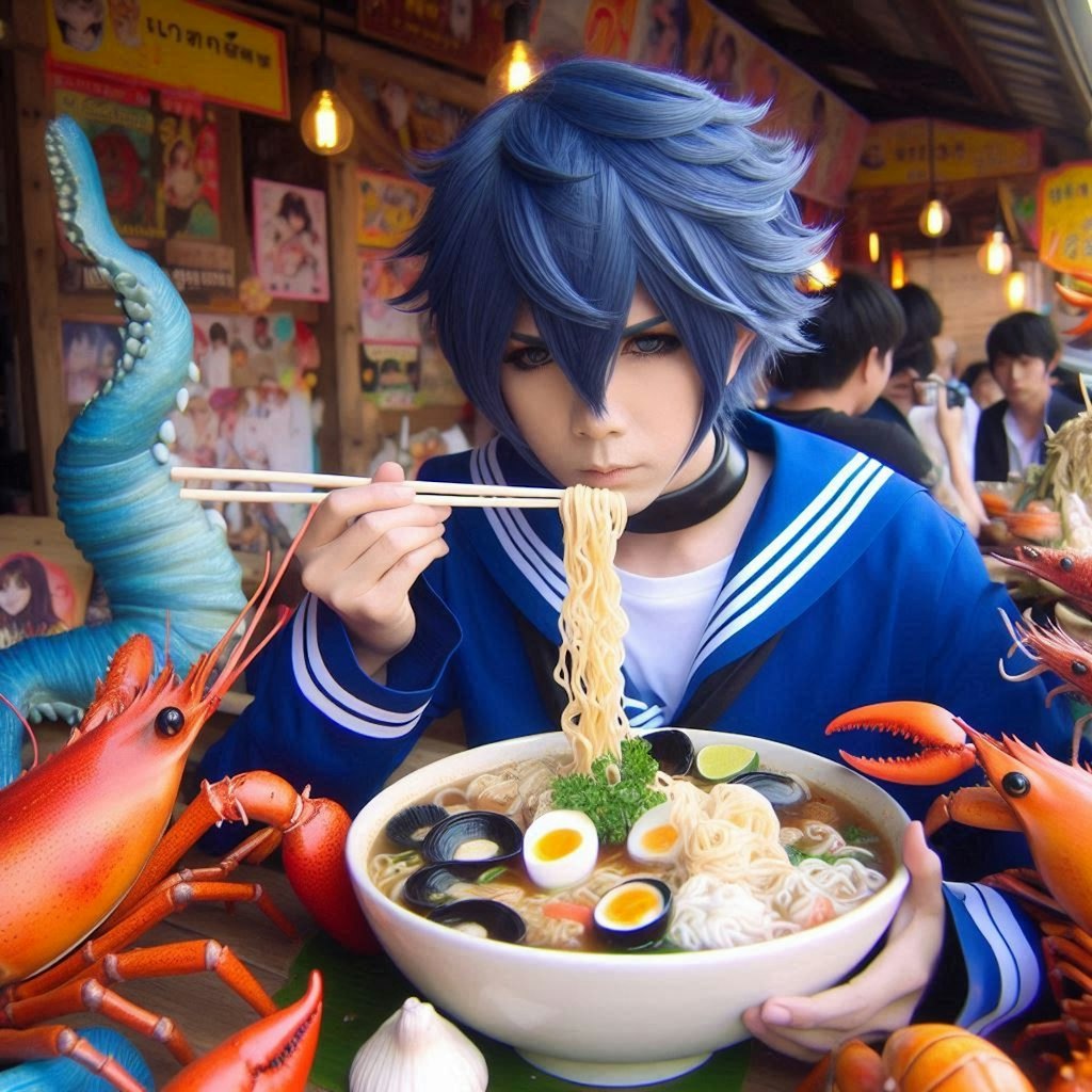 コスプレイヤーとseafood noodle