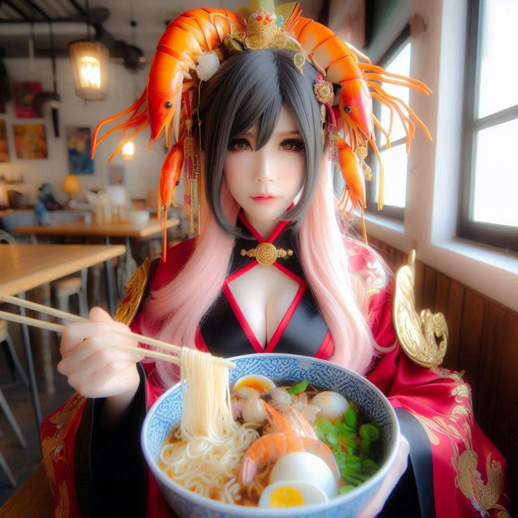 コスプレイヤーとseafood noodle