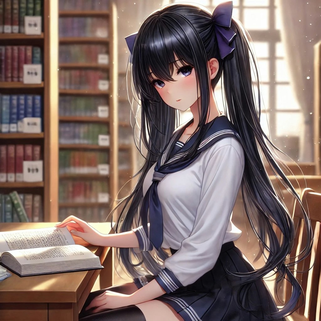 放課後の図書室で静かに読書する彼女