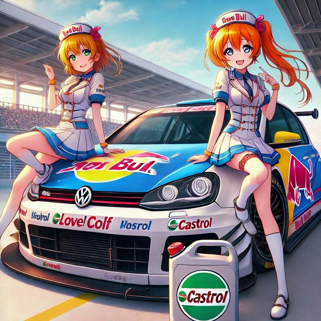 ラブライブキャラとカストロールカラーフォルクスワーゲンゴルフレーシングカー