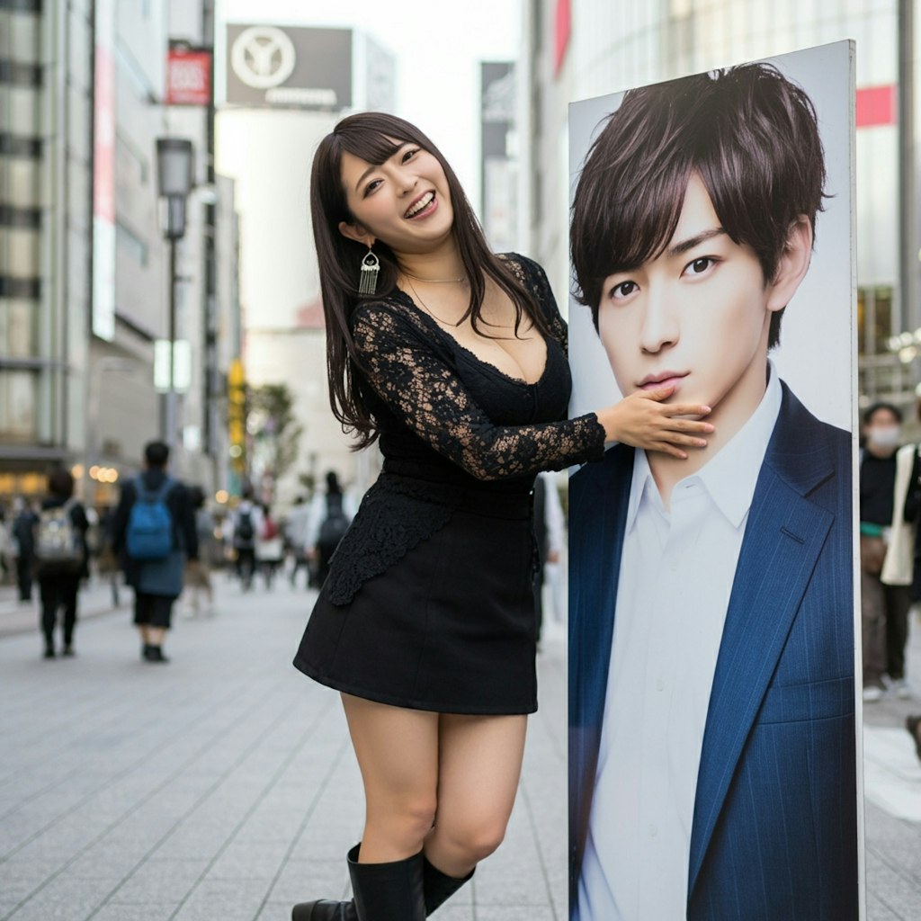 推しの看板と美女