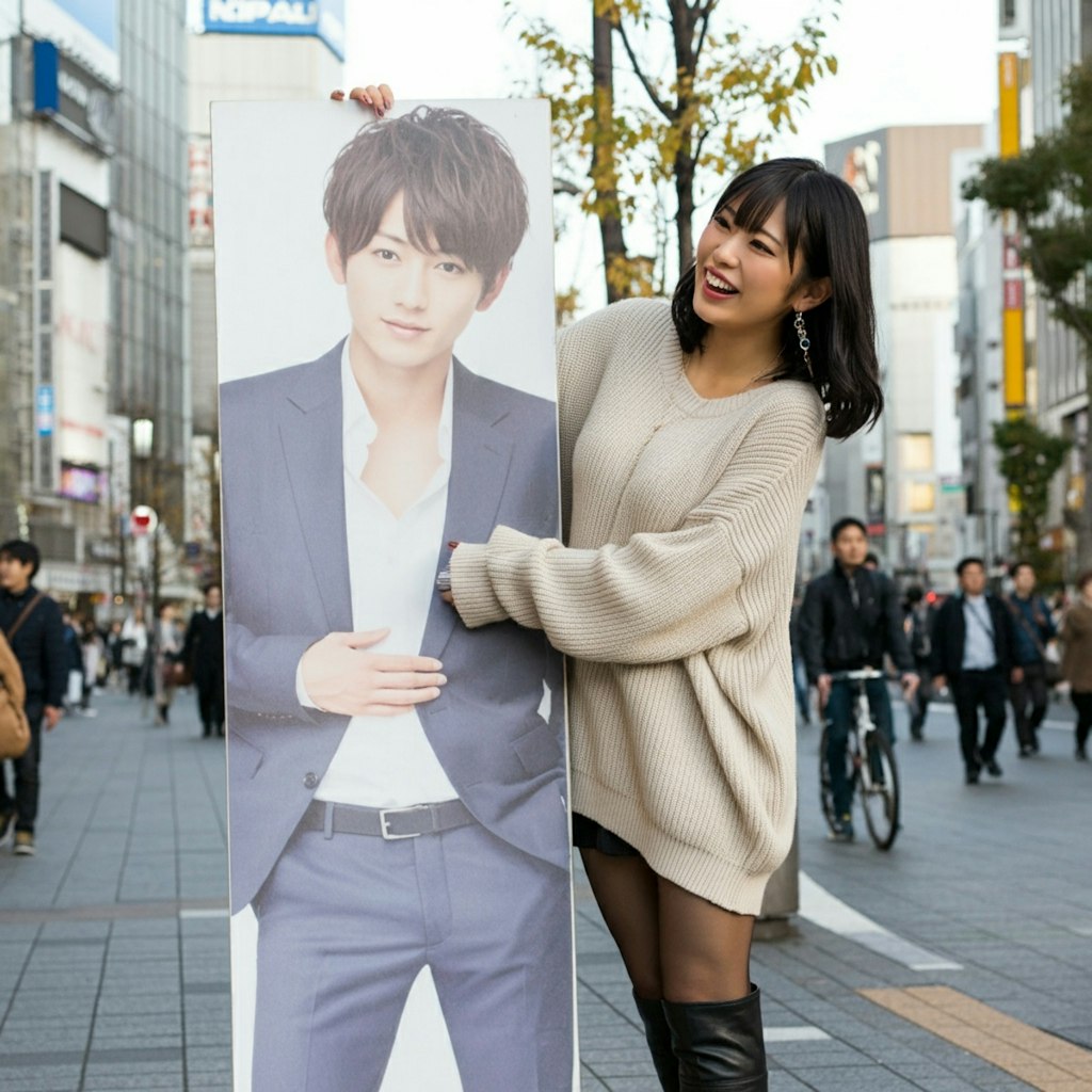 推しの看板と美女