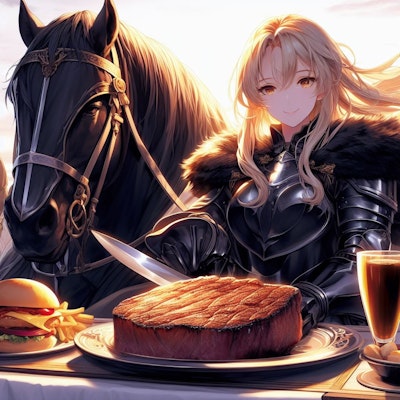 馬とステーキとブロンドの女騎士さん