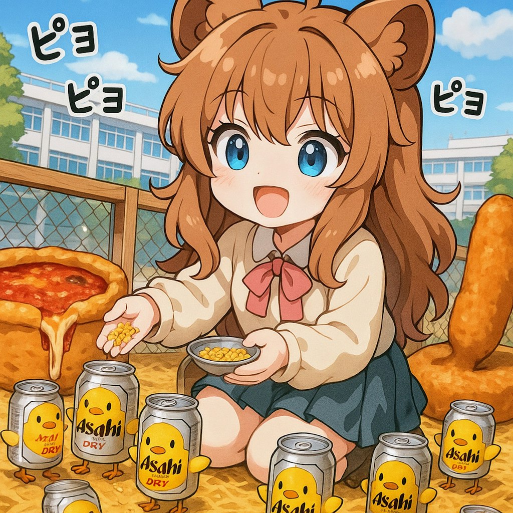 ひよこを育てる小さな女の子