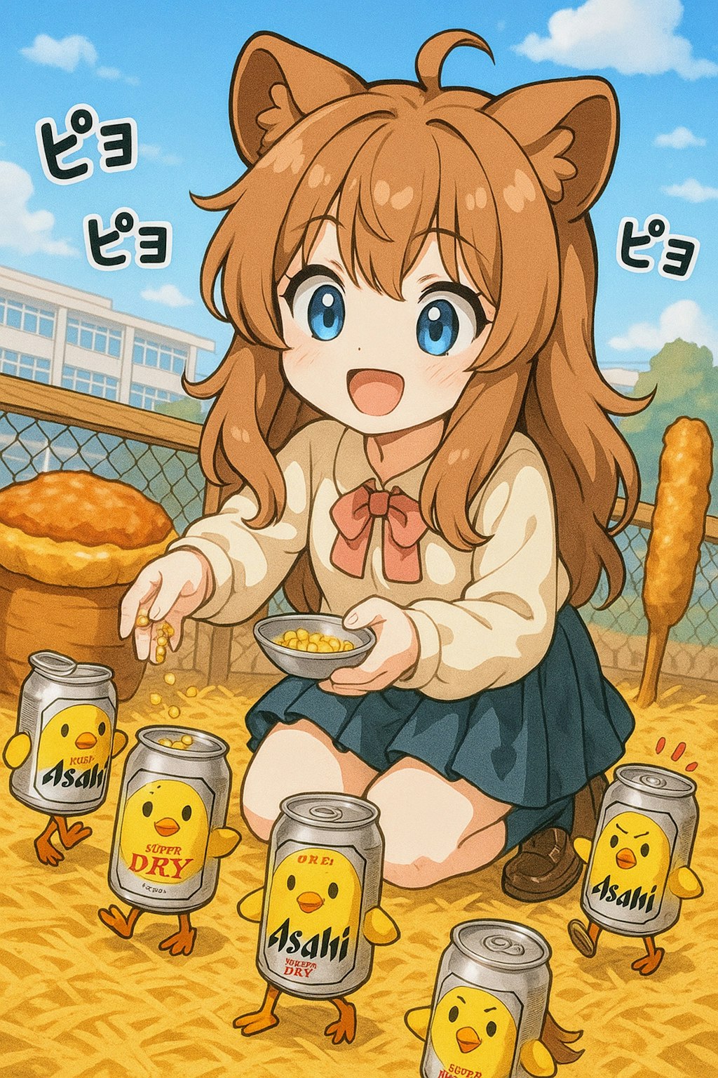 ひよこを育てる小さな女の子