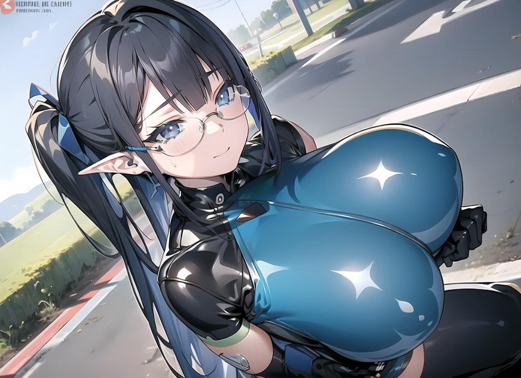 ブルアカ 七神リン風巨乳エルフ♪ライダースーツ♡ 1（12枚）