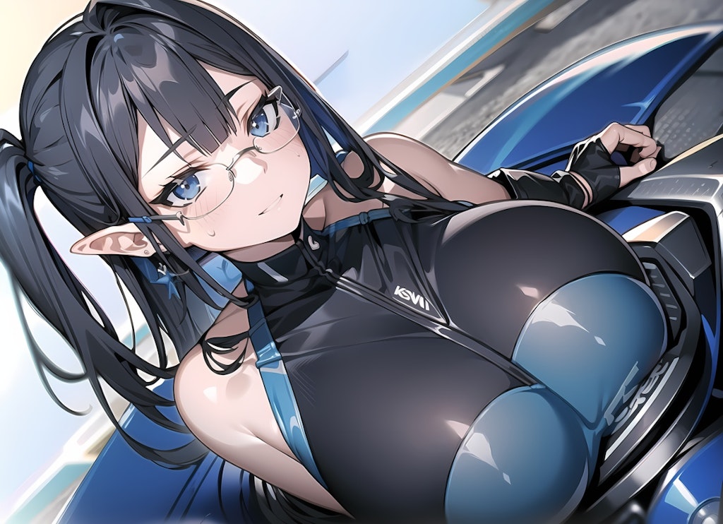 ブルアカ 七神リン風巨乳エルフ♪ライダースーツ♡ 1（12枚）