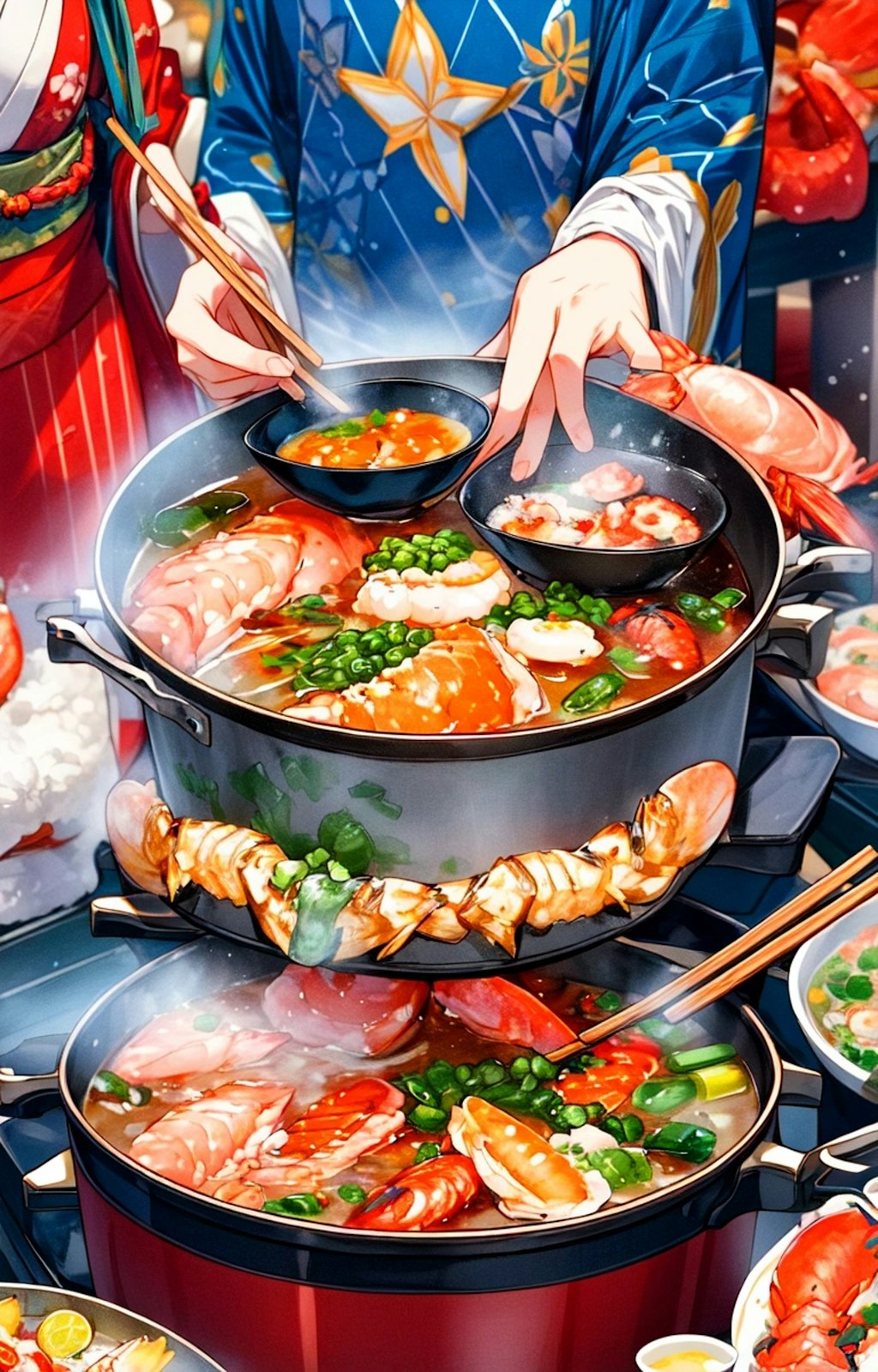 みんなで冬の魚介鍋を食べよう★その1（7枚）レトロモダン街シリーズ68