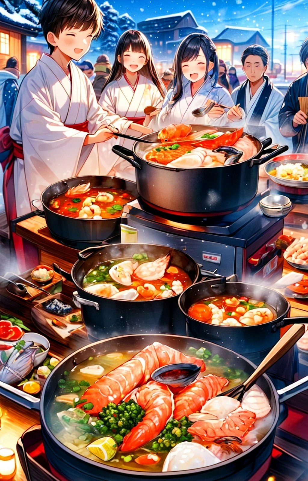 みんなで冬の魚介鍋を食べよう★その1（7枚）レトロモダン街シリーズ68
