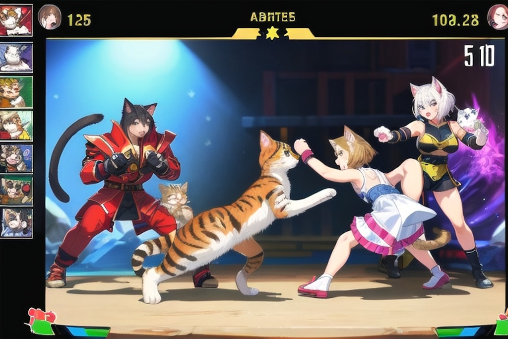 猫がキャラクターの格闘ゲームのキャラクターセレクト画面チャレンジ　6回目