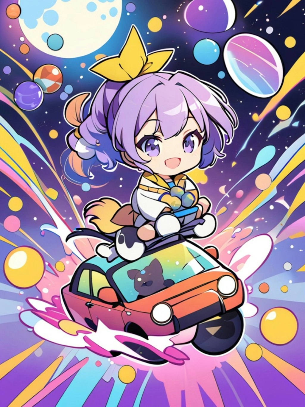 車と紫髪ちゃん