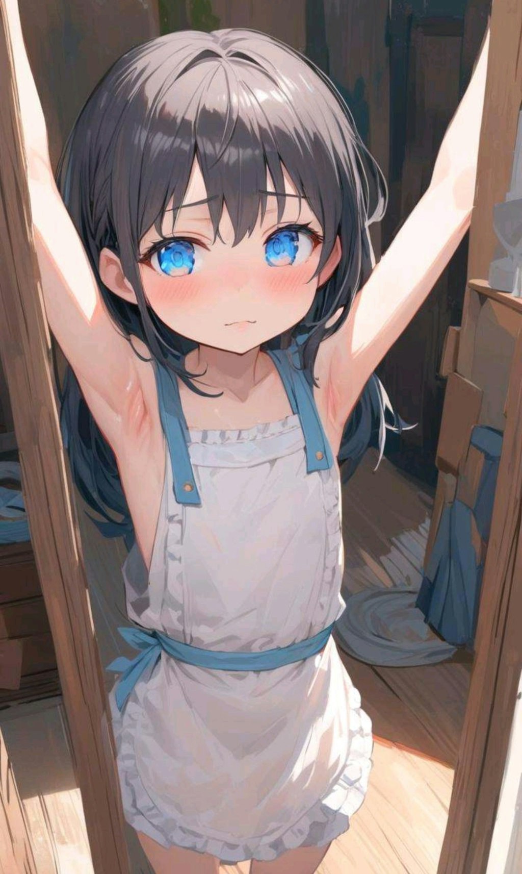 脇見せ裸エプロンの小さな女の子