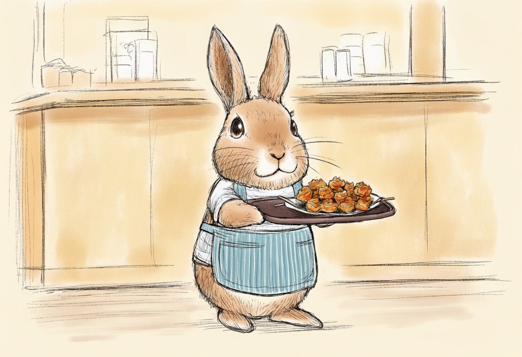 飲食店で働くウサギさん