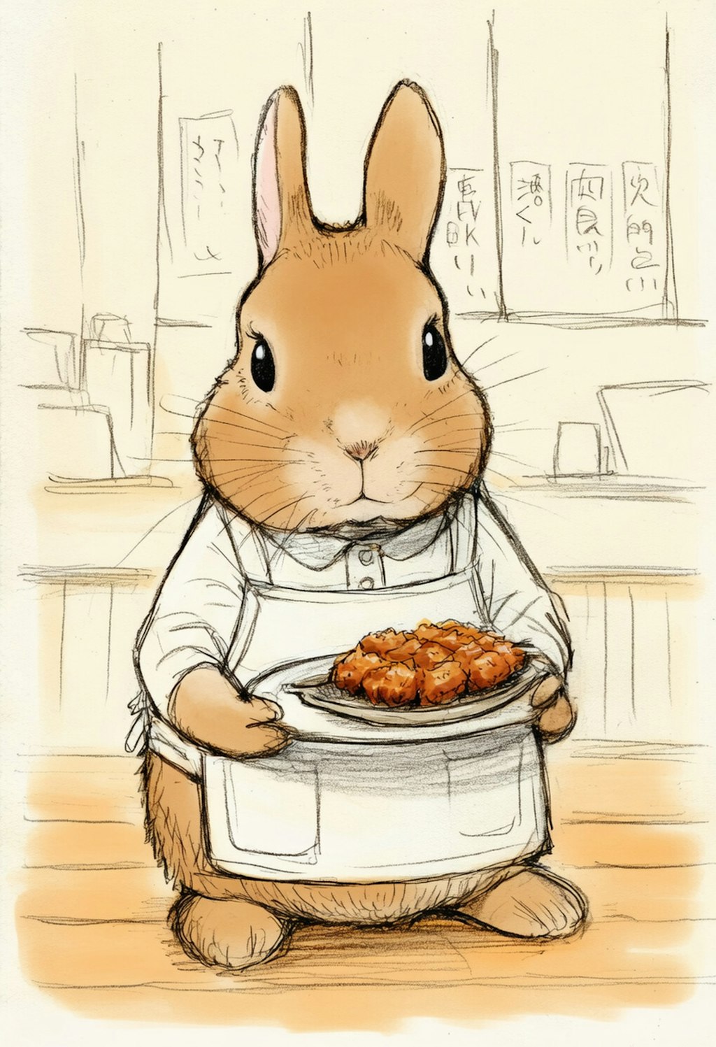 飲食店で働くウサギさん