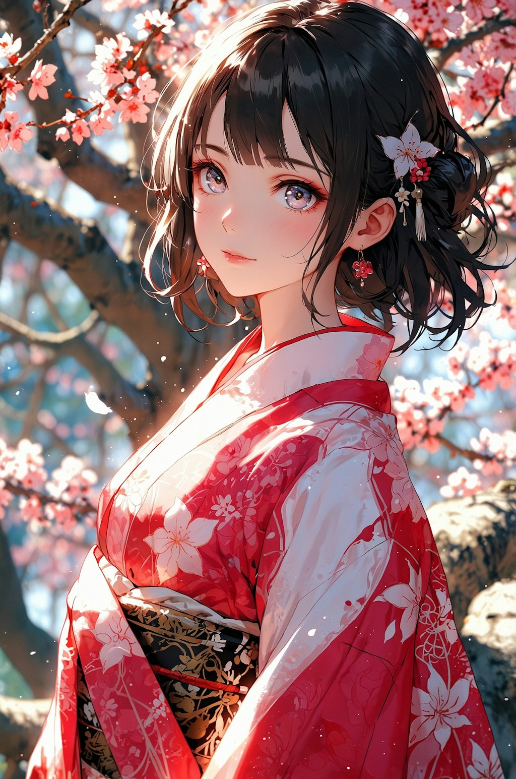 vibrant red kimono