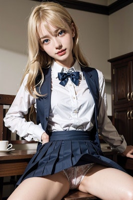 AIイラスト白ギャル貧乳ロリ顔　エロ画像　18歳女子校生海外コスプレイヤー　パンツを見てください！