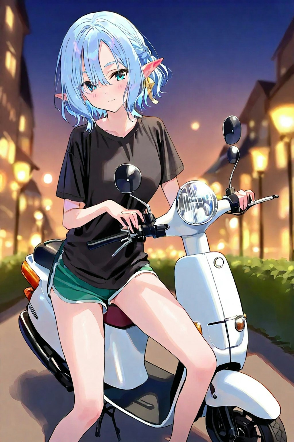 バイクに乗るエルフ少女