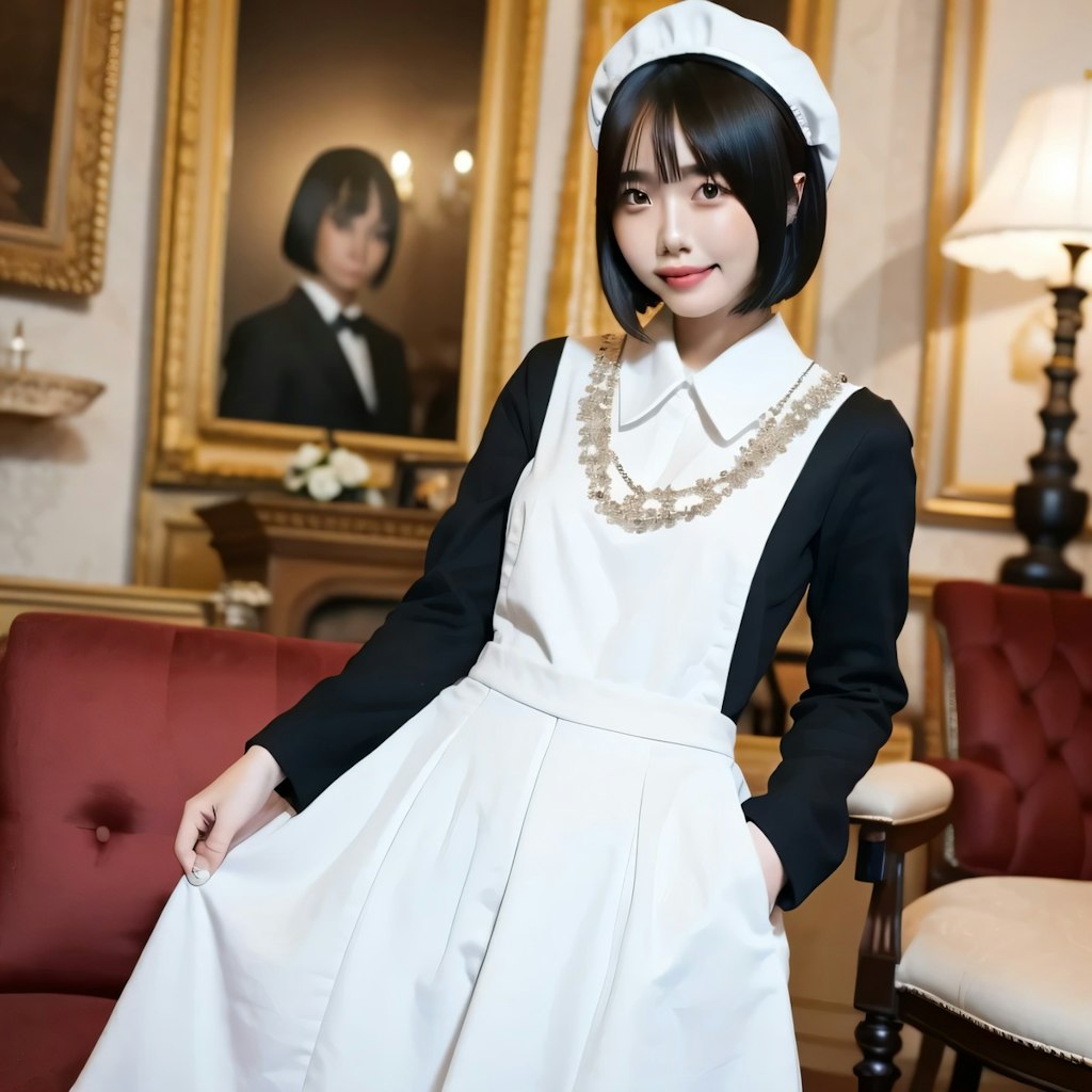 黒髪ボブでメイド服の美女７