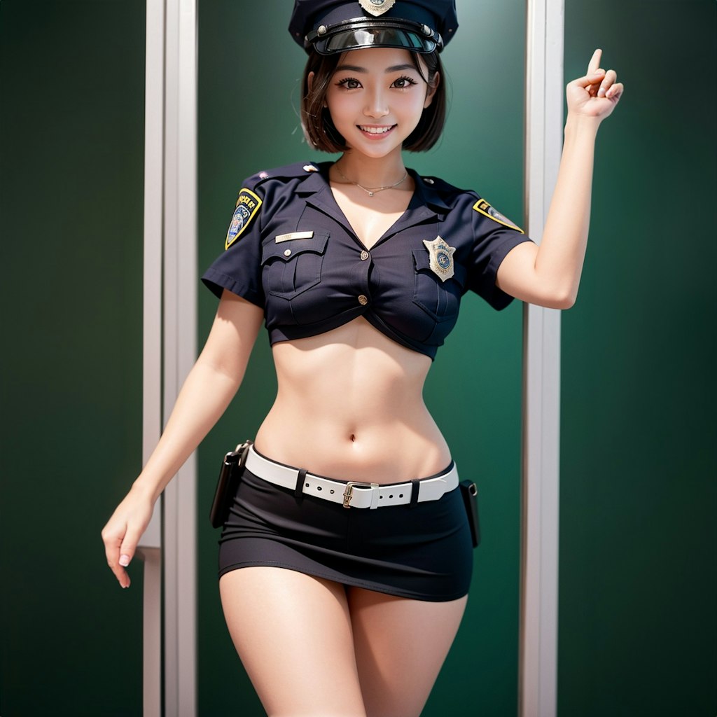 胸元チラ見せミニスカポリス - 警官・アーミー