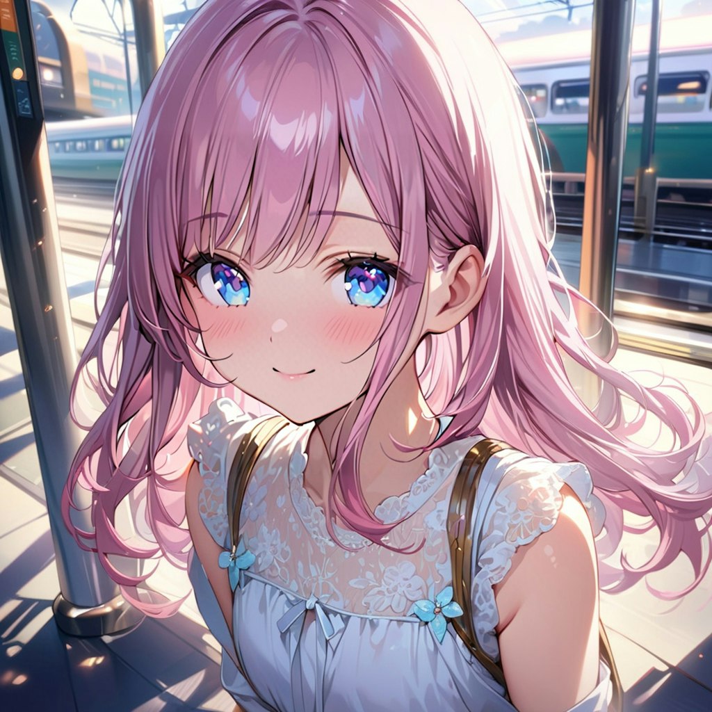 電車を待つ少女  A girl waiting for the train