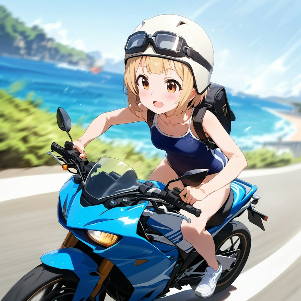 スク水＋バイク通学