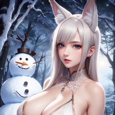 雪だるまと白狐